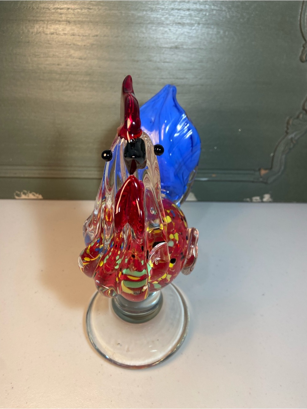 Handblown Glass Rooster Figurine in Red and Blue Accent - Picture 5 of 16